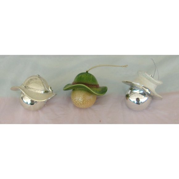 Lot of 3 Christmas Ornaments Small Snowman Heads w/Top Hats Set about 4 Inches - Picture 3 of 4